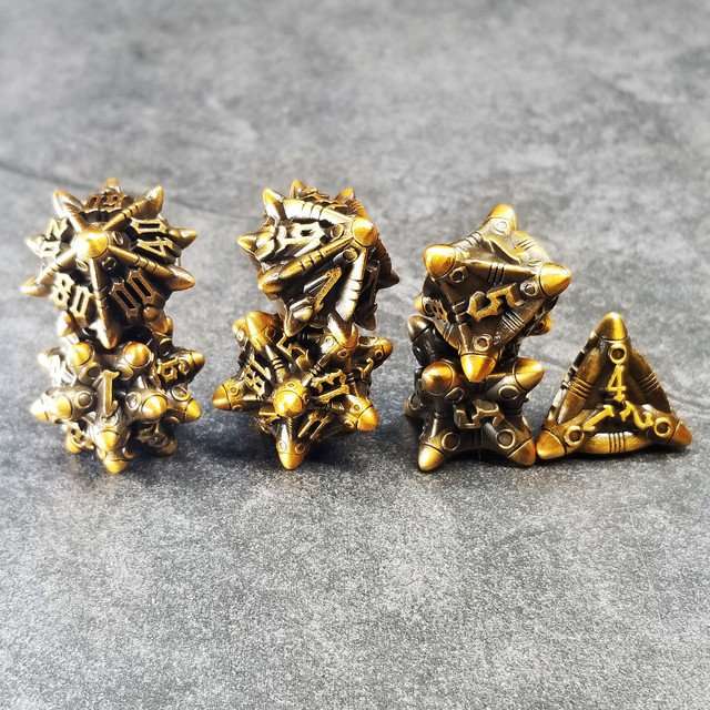 Sage’s Starships Antique Gold Metal Polyhedral Dice Set image 1