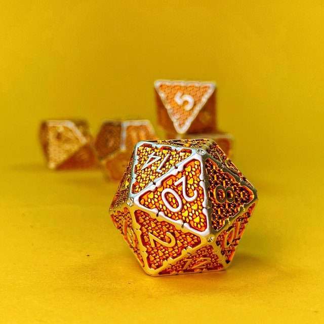 Sage's Hounds - Vintage Yellow with Silver Metal Polyhedral Dice Set image 24