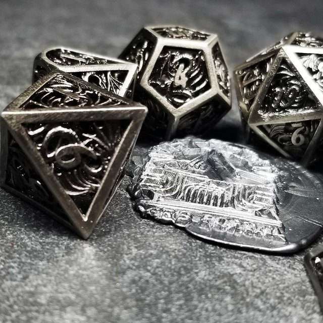 Sage's Dragonstones - Elder Dragon Satin Silver Hollow Metal Polyhedral Dice Set image 9