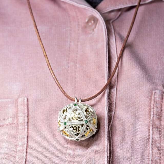 Sage’s Tiny Treasures Winter Pine Draconic Cage Necklace with Miniature Dice Set image 1