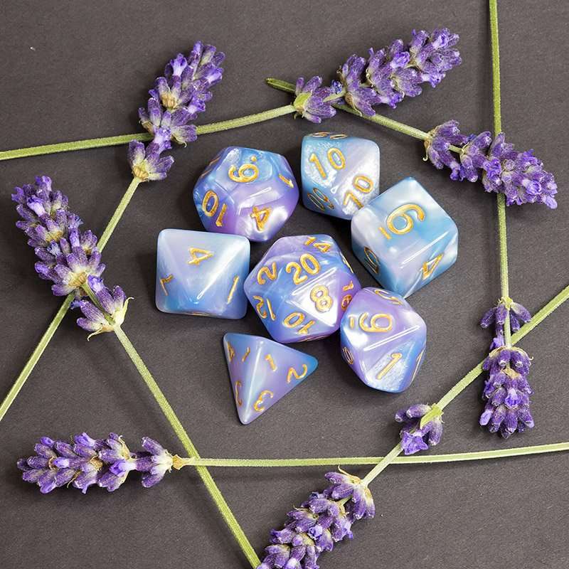 Sage's Stones - Purple/Blue Gold Ink Acrylic Polyhedral Dice Set image 11