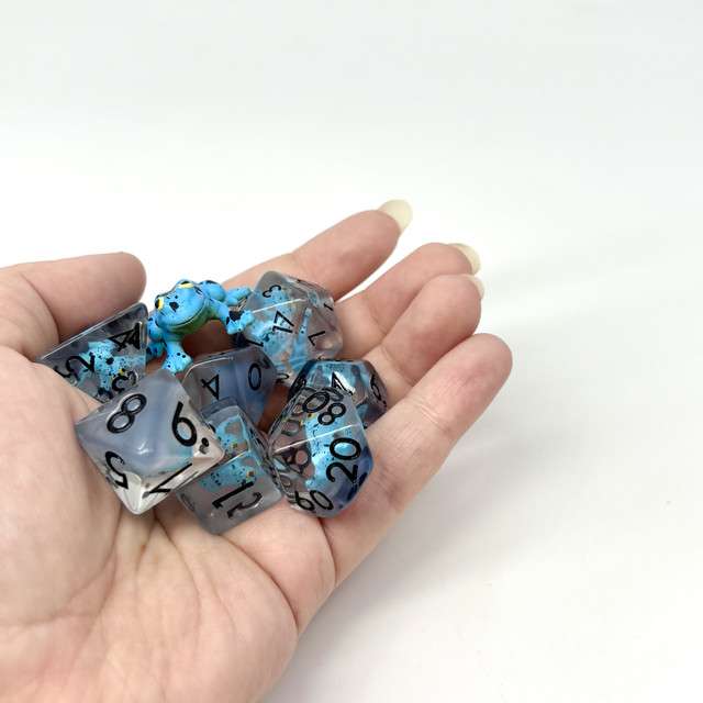 Sage's Blue Frog Familiar Resin Polyhedral Dice Set image 9