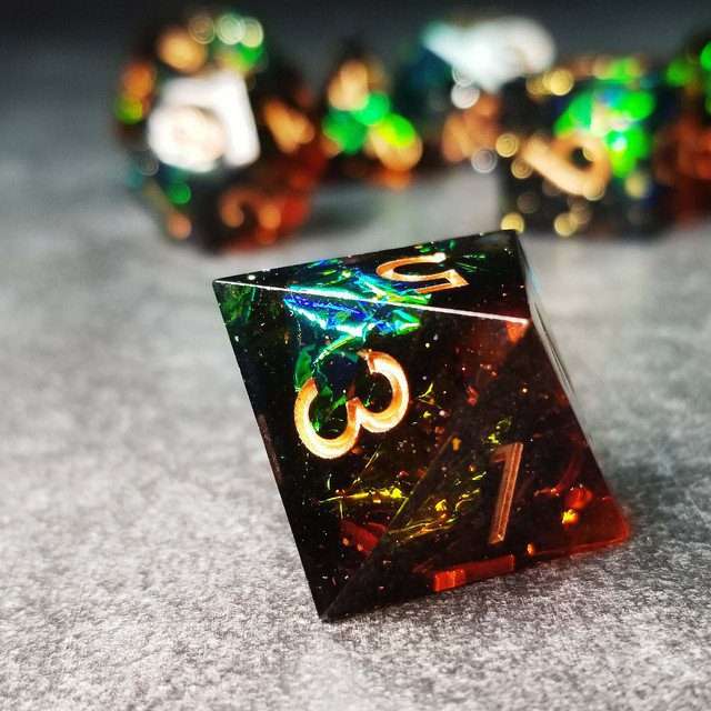 Sage's Enchanted Crystals Cola/Green/Blue Sharp Edge Resin Dice Set image 27