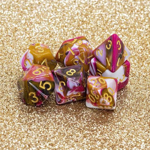 Sage's Stones - Red/Brown/White/Black Gold Ink Acrylic Polyhedral Dice Set image 8