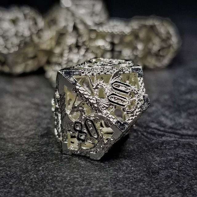 Sage's Dragonstones - Silver Noble Dragon Hollow Metal Polyhedral Dice Set image 6