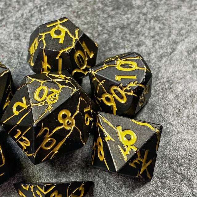 Sage's Relics of Antiquity - Matte Black with Gold Metal Polyhedral Dice Set image 17