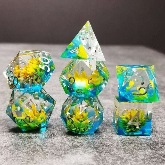 Sage’s Water Flowers Sharp Edge Resin Polyhedral Dice Set image 8