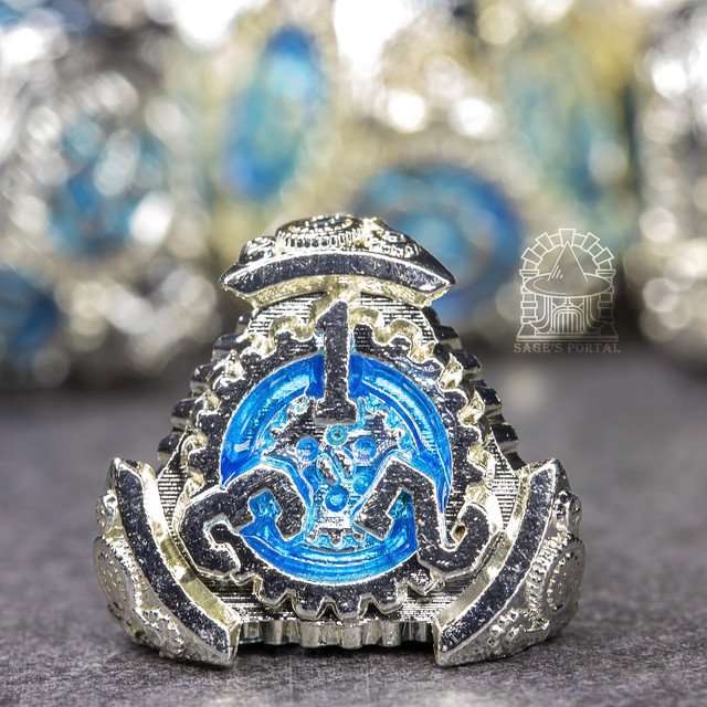Sage's Artificer's Core Ocean Essence Metal Polyhedral Dice Set image 5