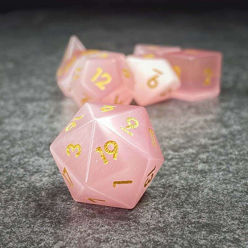 Sage's Treasures - Gemstone Pink Cat's Eye Polyhedral Dice Set image 2
