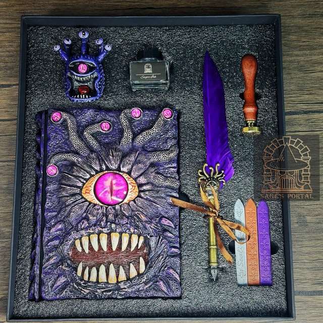 Purple Eye Tyrant Notebook Gift Set | Handmade Notebook for TTRPG, Sketchbook, Diary image 0