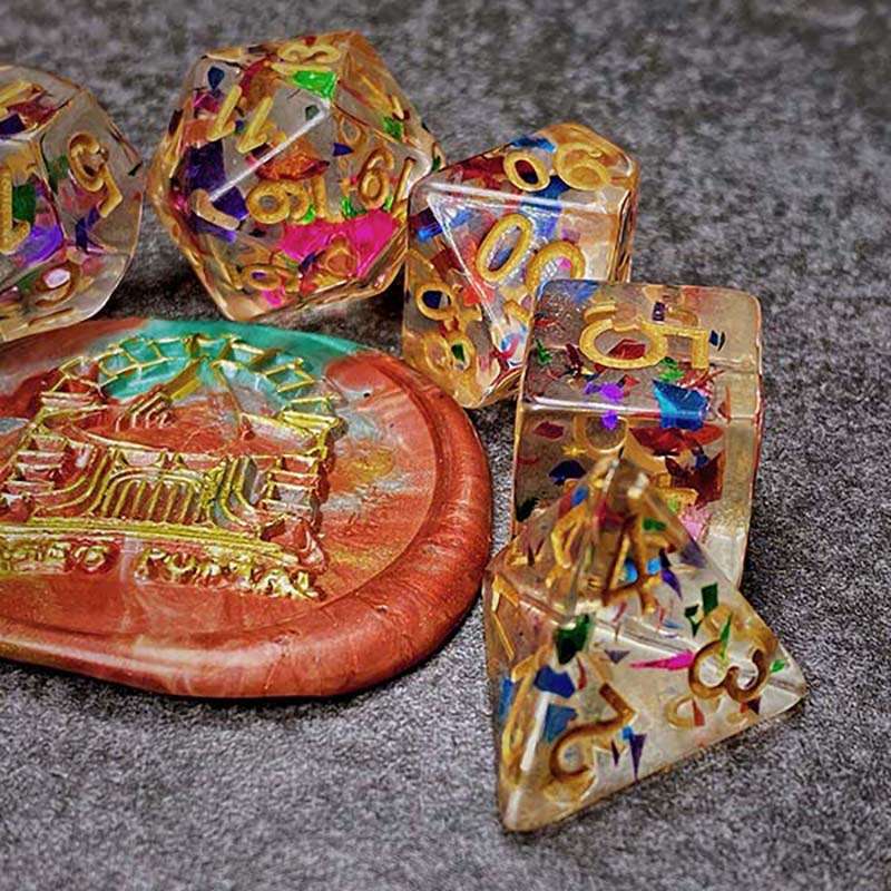 Sage's Cantrips - Transparent Rainbow Sparks Resin Polyhedral Dice Set image 11