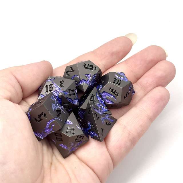 Sage’s Dragon Etchings Black/Purple Metal Polyhedral Dice Set image 7