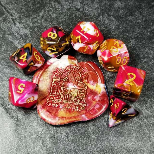 Sage's Stones - Red/Brown/White/Black Gold Ink Acrylic Polyhedral Dice Set image 27