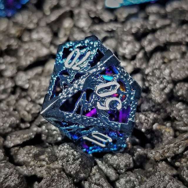Sage's Dragonstones - Blue Noble Dragon Hollow Metal Polyhedral Dice Set image 24