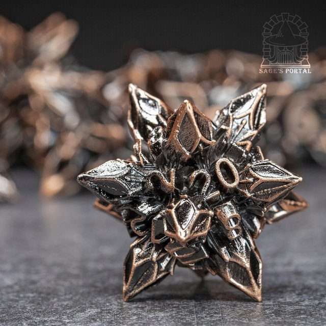 Sage's Deadly Blossoms Copper Metal Polyhedral Dice Set image 0