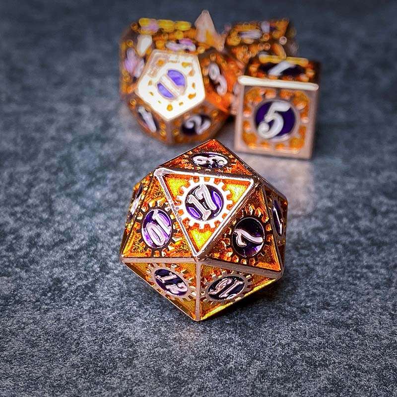 Sage's Gnomish Trinkets - Copper Gears Metal Polyhedral Dice Set image 2