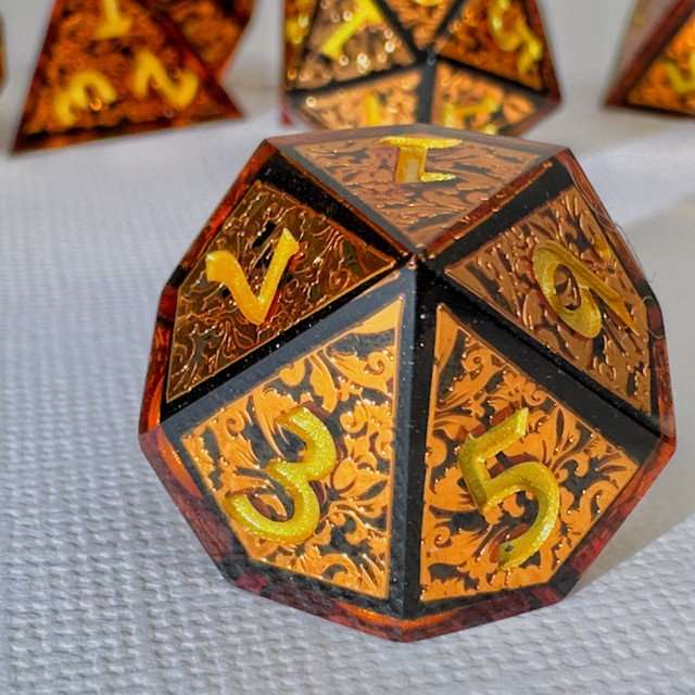 Sage's Arabesque Copper Sharp Edge Resin Dice Set image 5
