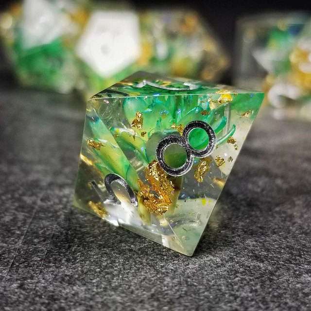 Sage’s Enchanted Flower Cyan Sharp Edge Resin Polyhedral Dice Set image 18