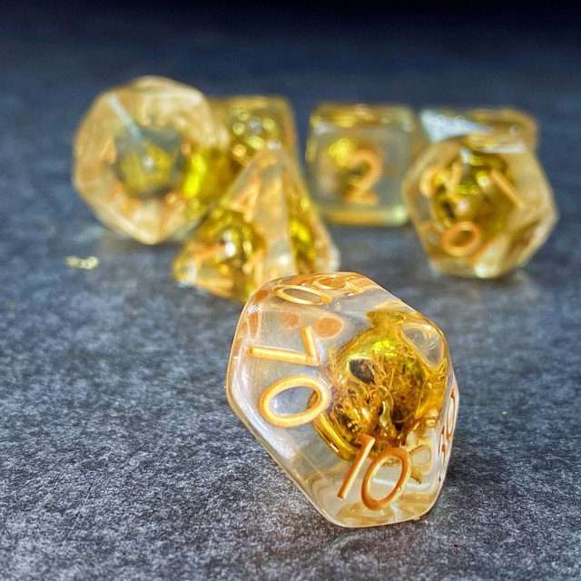 Sage's Familiars - Golden Skull Familiar Resin Polyhedral Dice Set image 33