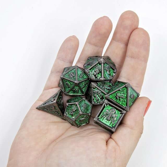 Sage's Grave Fortune Emerald Death Metal Polyhedral Dice Set image 9
