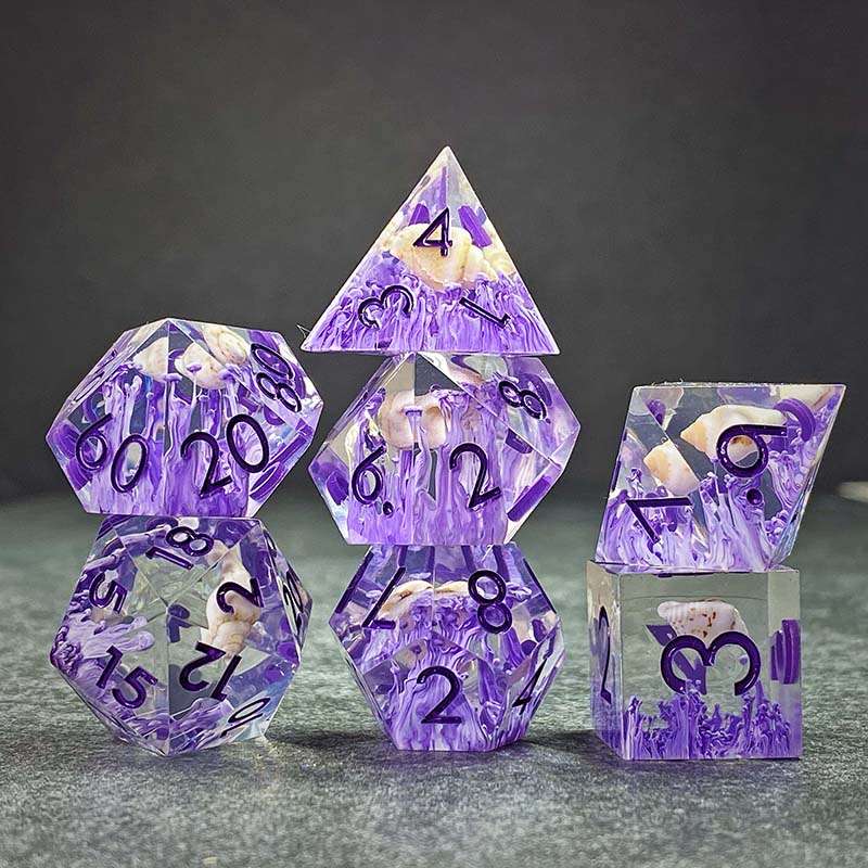 Sage's Orbs - Purple Ocean Depths Sharp Edge Resin Polyhedral Dice Set image 1