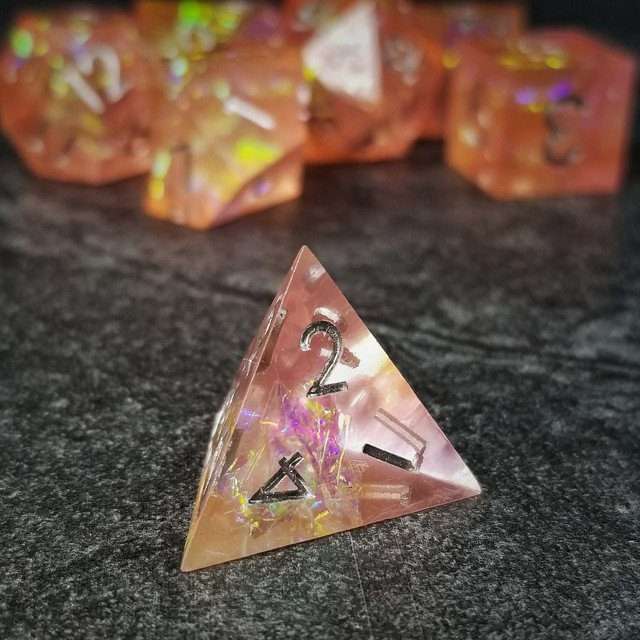 Sage's Enchanted Crystals Pink/Peach Silver Ink Sharp Edge Resin Dice Set image 14