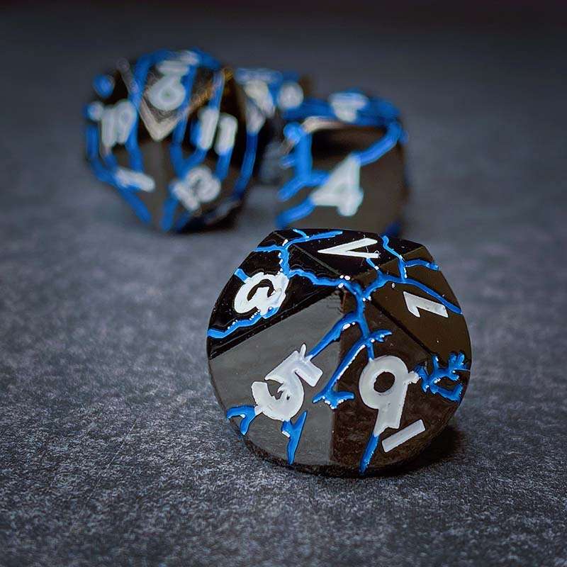 Sage's Relics of Antiquity - Dark Silver Blue Metal Polyhedral Dice Set image 4