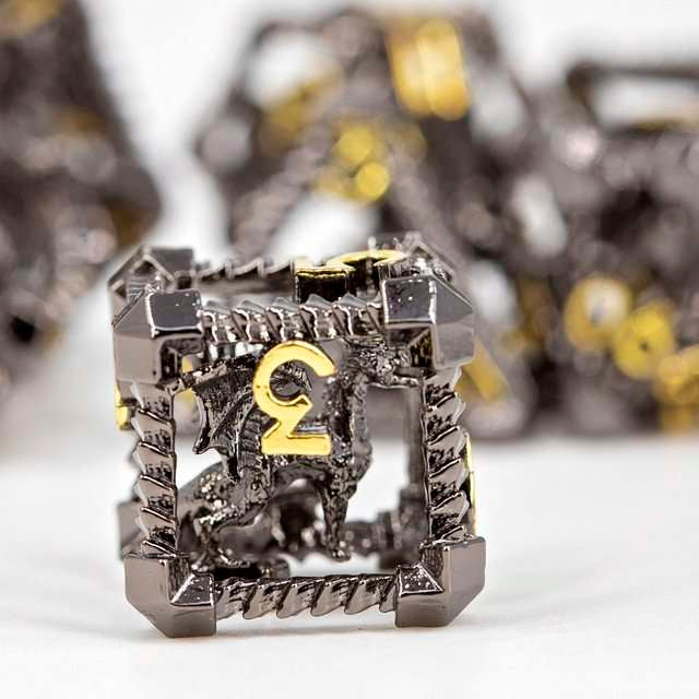 Sage's Draconic Prison Midnight Cage Hollow Metal Dice Set image 7