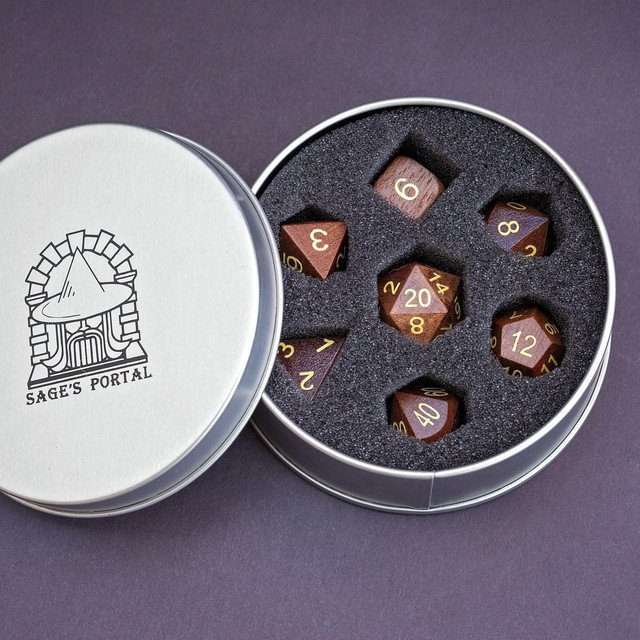 Sage's Trees - Purpleheart Wood Gold Ink Polyhedral Dice Set image 12