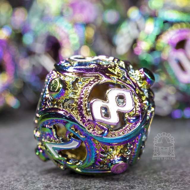 Sage’s Ouroboros Rainbow Hollow Metal Polyhedral Dice Set image 4