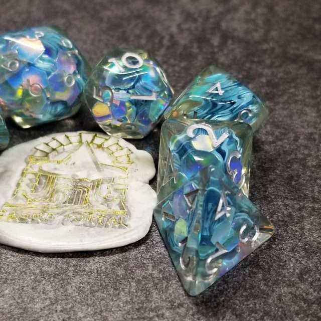 Sage’s Cantrips - Unbound Creation Aquamarine Resin Polyhedral Dice Set image 10