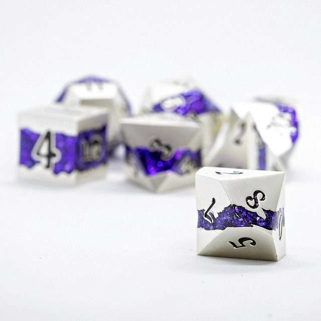 Sage's Rift Stones - Pearl Silver/Purple Metal Polyhedral Dice Set image 5