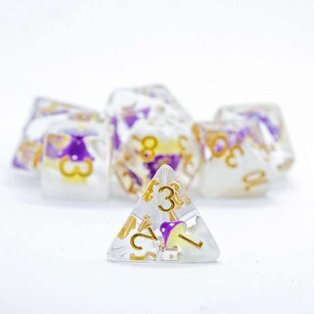 Sage's Familiars - Purple Magic Shrooms Resin Polyhedral Dice Set image 8
