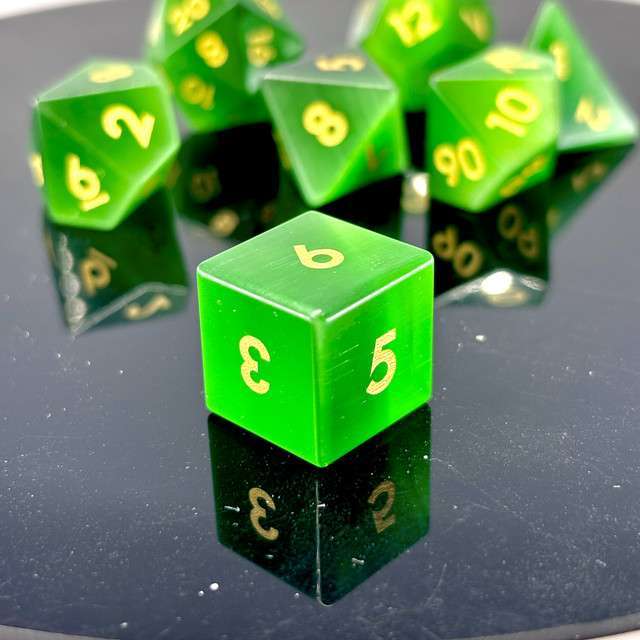 Sage's Treasures - Gemstone Green Cat's Eye Polyhedral Dice Set image 3