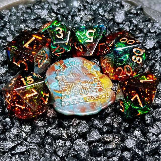 Sage's Enchanted Crystals Cola/Green/Blue Sharp Edge Resin Dice Set image 14