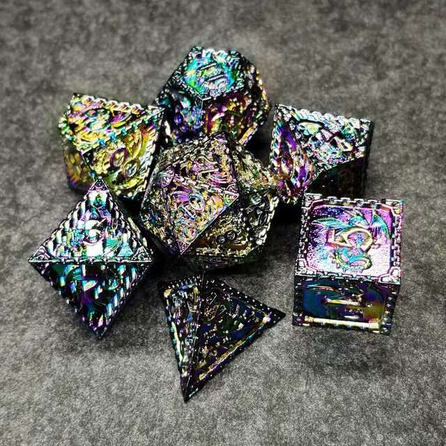 Sage's Dragonstones - Mystic Wyvern Rainbow Metal Polyhedral Dice Set image 1