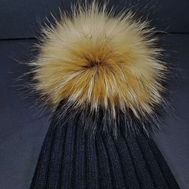 Sage's Cap - Black Wool Beanie with Raccoon Pompom image 3