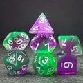 Sage's Capsules - Transparent Purple/Green Acrylic Polyhedral Dice Set image 0