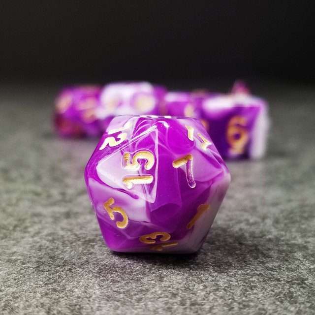 Sage's Stones - Purple/White Gold Ink Acrylic Polyhedral Dice Set image 6