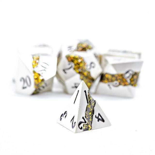 Sage's Rift Stones - Pearl Silver/Chartreuse Metal Polyhedral Dice Set image 8
