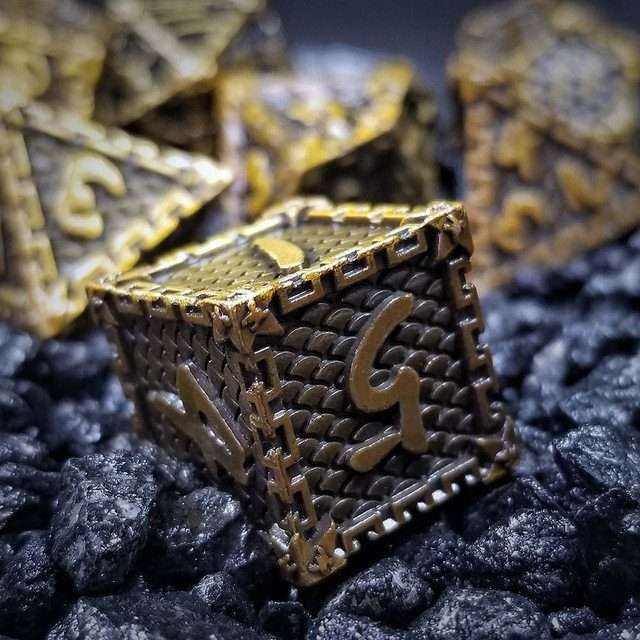 Sage's Dragonstones - Chained Drake Gold Black Metal Polyhedral Dice Set image 5