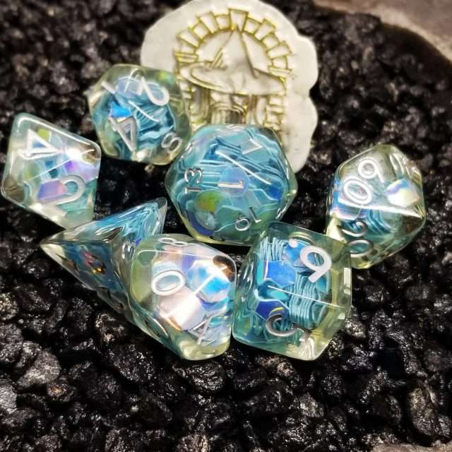 Sage’s Cantrips - Unbound Creation Aquamarine Resin Polyhedral Dice Set image 12