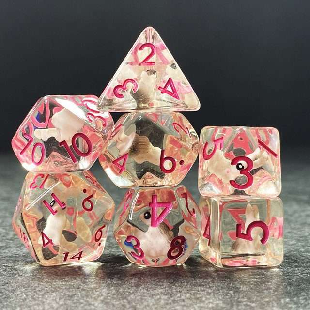 Sage's Familiars- Bunny Familiar Resin Pink Polyhedral Dice Set image 14