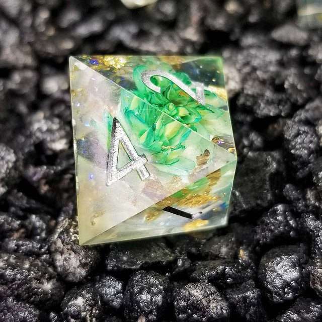 Sage’s Enchanted Flower Cyan Sharp Edge Resin Polyhedral Dice Set image 8