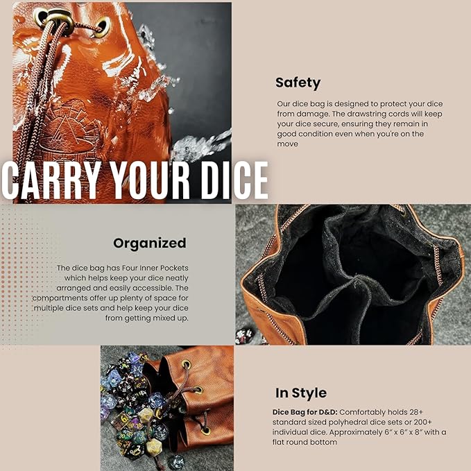 Sage's Enchanted Dice Bag - Spotted PU Leather Dice Bag with D20 Cord Ends
