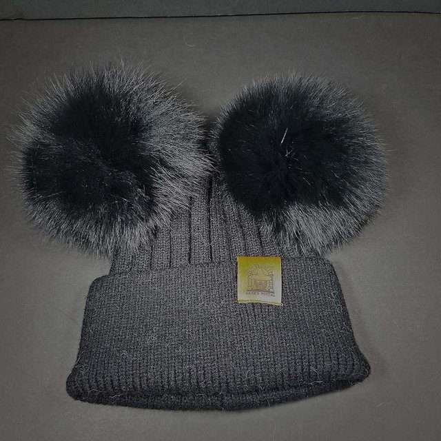 Sage’s Cap – Black Wool Beanie with Double Raccoon Pompom image 4