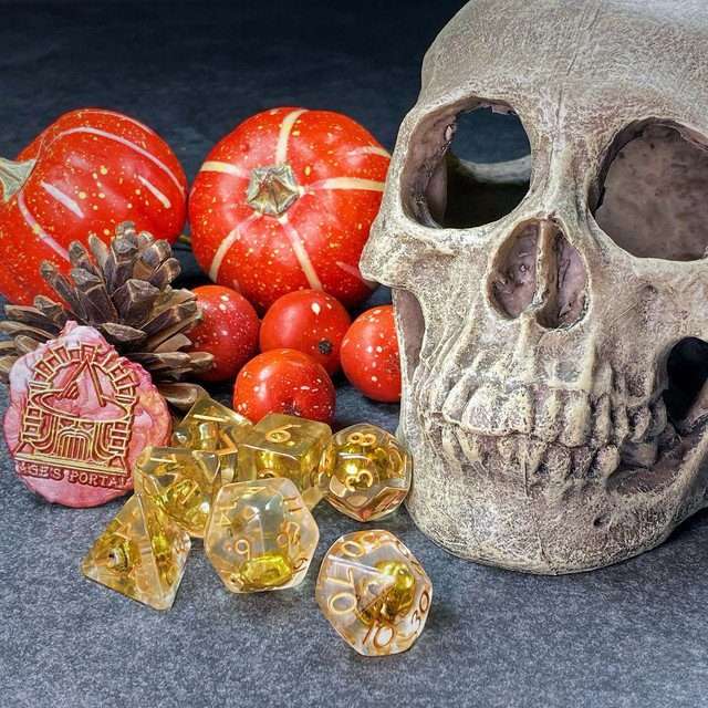 Sage's Familiars - Golden Skull Familiar Resin Polyhedral Dice Set image 41