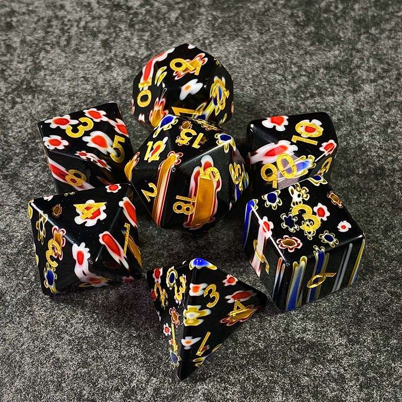 Sage's Treasures - Petrified Garden Stained Glass Gemstone Polyhedral Dice Set image 1