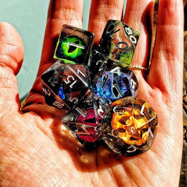 Sage's Bottled Rainbow Dragon Eyes Resin Polyhedral Dice Set image 8