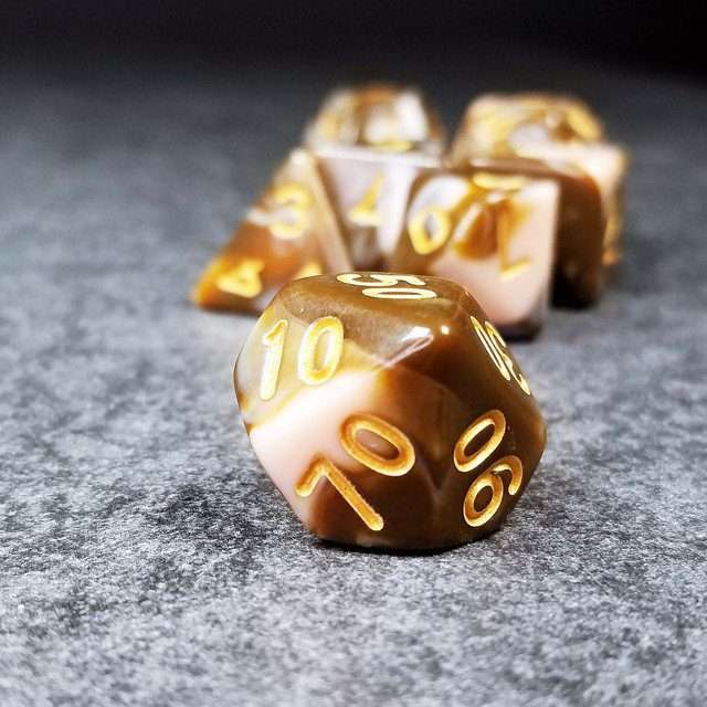 Sage's Stones - Coffee/White Gold Ink Acrylic Polyhedral Dice Set image 4